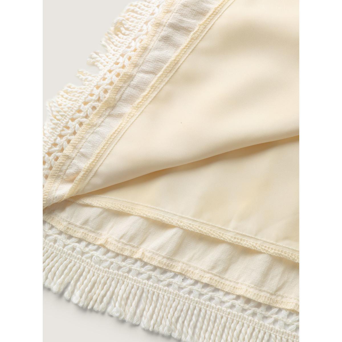 Plus Size Pure Cotton Tassels Lace Midi Dress Apricot Women Woven ribbon&lace trim Flat collar with V-notch Sleeveless Curvy BloomChic 28/5X Product Image