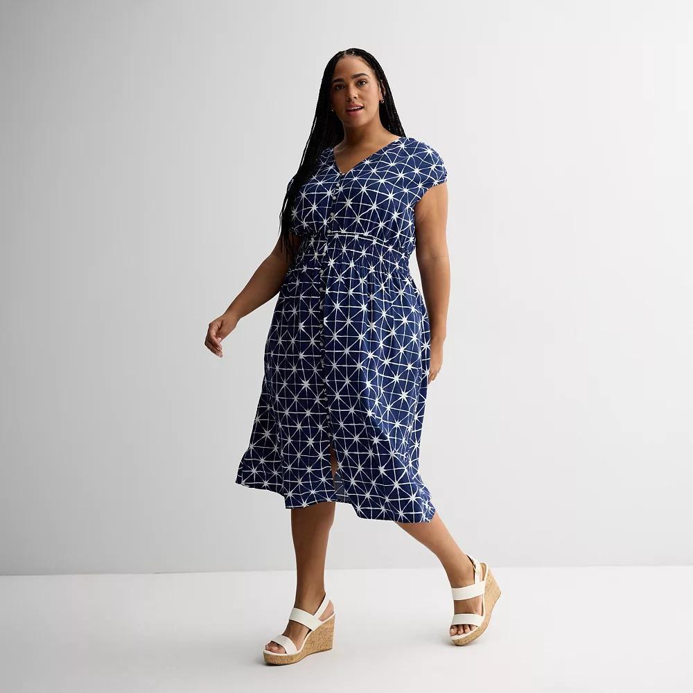 Plus Size Sonoma Goods For Life® Smocked Button-Through Midi Dress, Women's, Size: 1XL, Pink Painted Floral Product Image