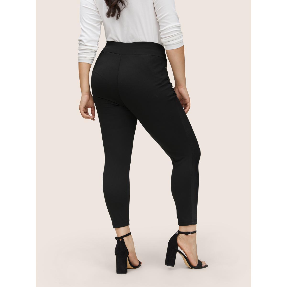 Plus Size Zip Detail Wideband Waist Patchwork Pocket Pants Women Black Casual Skinny High Rise Everyday Pants BloomChic 12/L Product Image