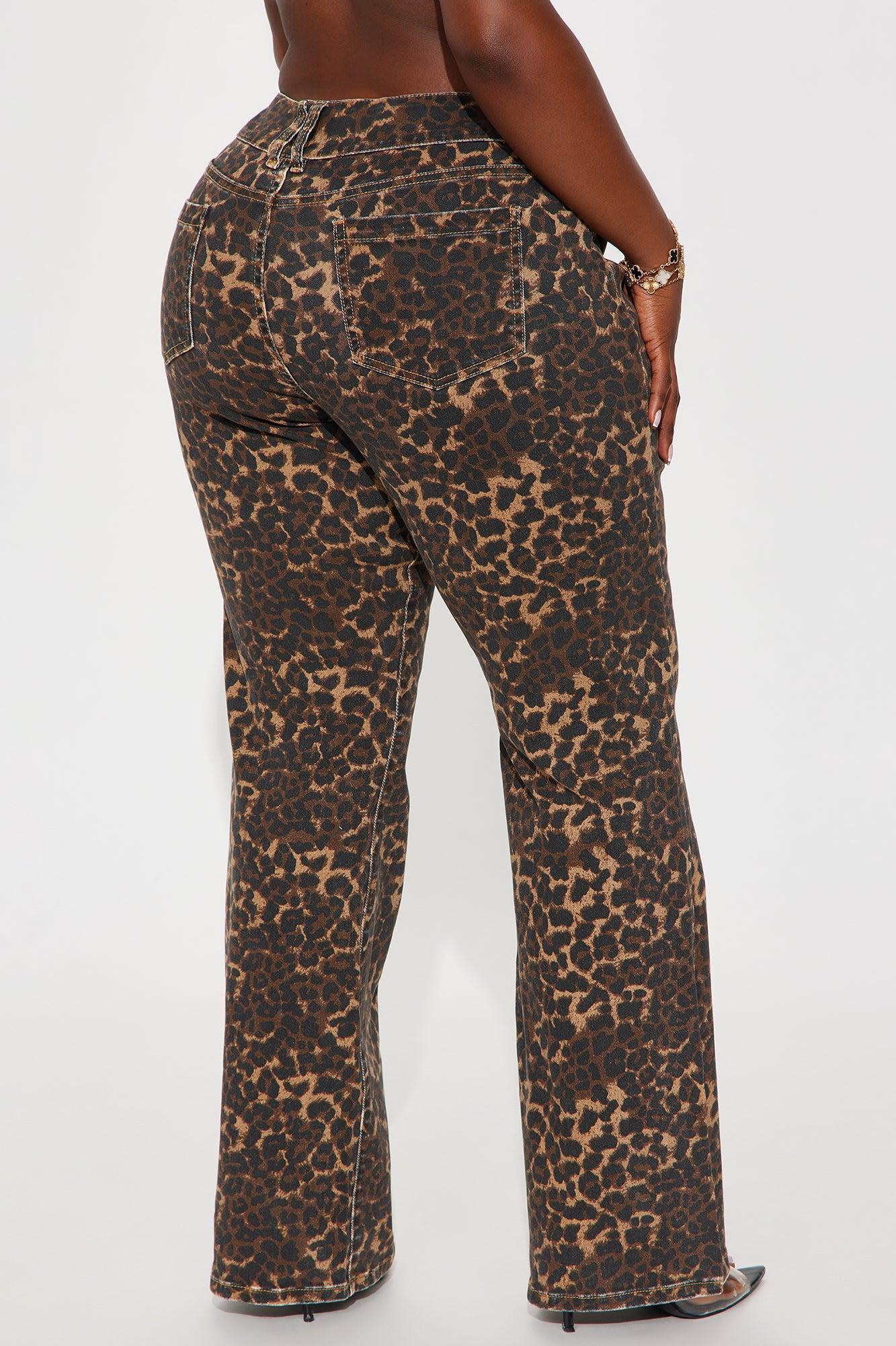 Wild One Leopard Print Flare Jeans - Brown/combo Product Image