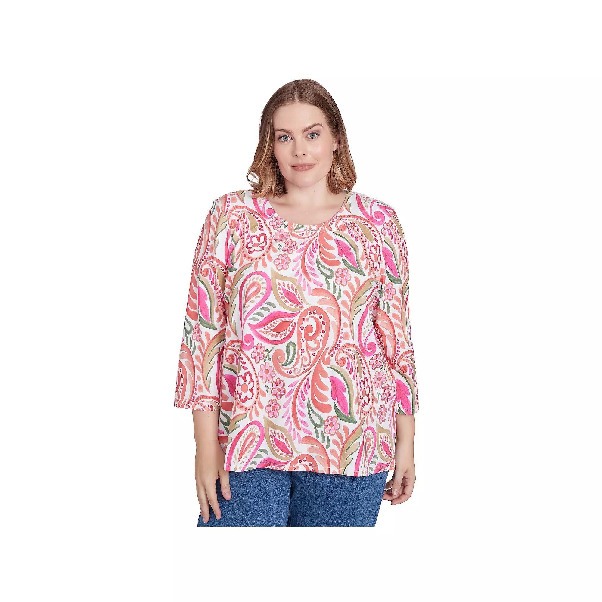 Plus Size Alfred Dunner Embellished Crewneck Paisley Top, Womens Pink Product Image