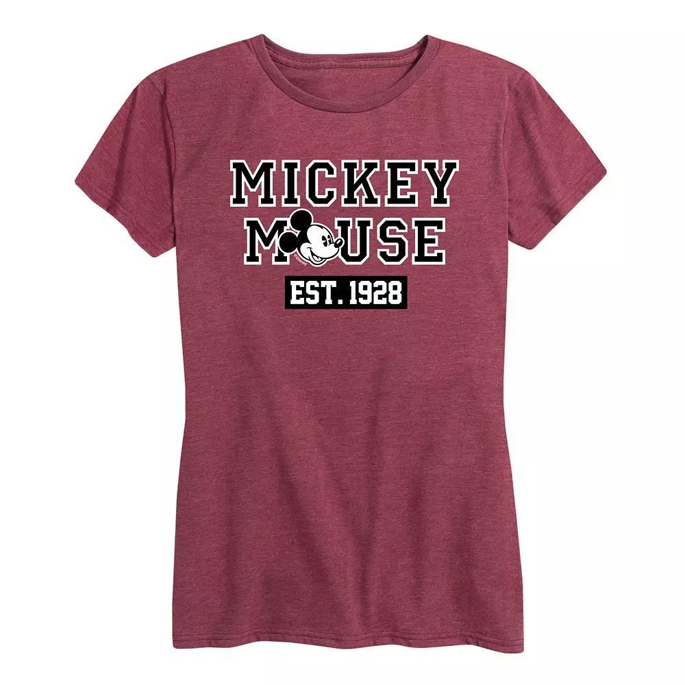 Disneys Mickey Mouse Womens Est. 1928 Graphic Tee Grey Dark Red Product Image