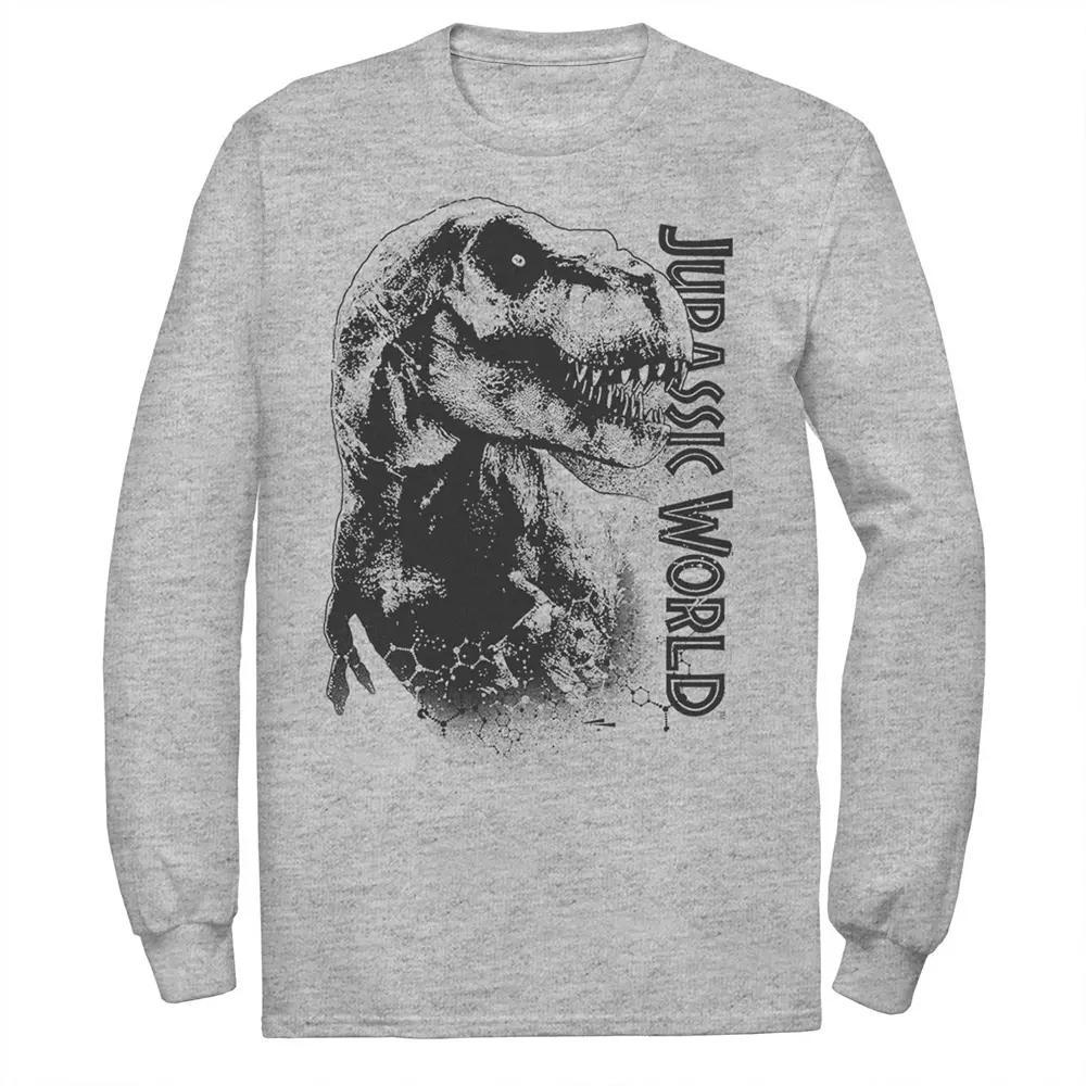 Men's Jurassic World T-Rex Close-Up Portrait Long Sleeve Graphic Tee, Size: 3XL, Athletic Grey Product Image
