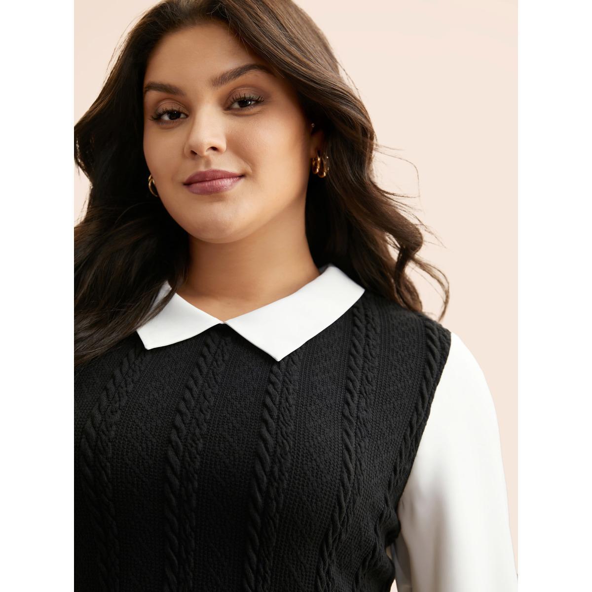 Plus Size Originalwhite Peter Pan Collar Patchwork Contrast Blouse Women Elegant Long Sleeve Peter Pan collar Everyday Blouses BloomChic 14-16/1X Product Image