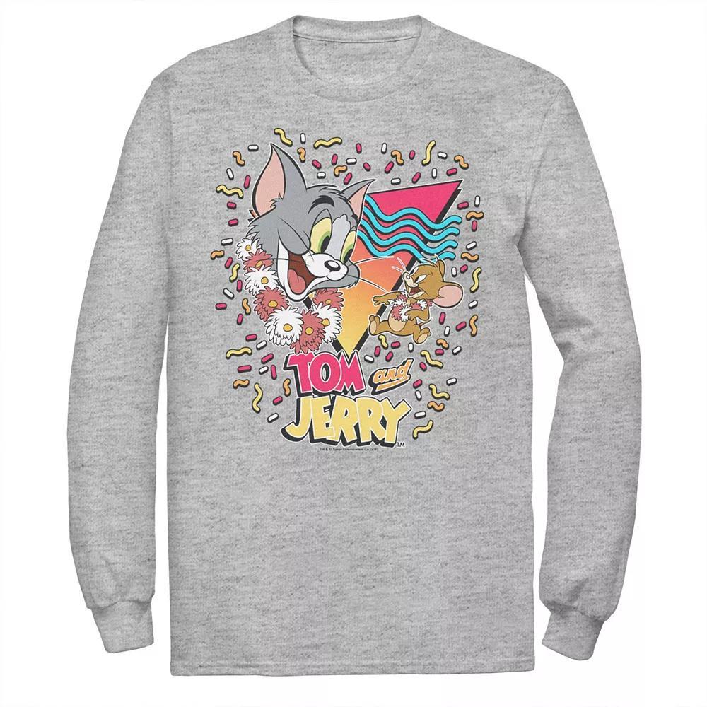 Men's Tom And Jerry 90's Confetti Portrait Logo Tee, Size: Large, Athletic Grey Product Image