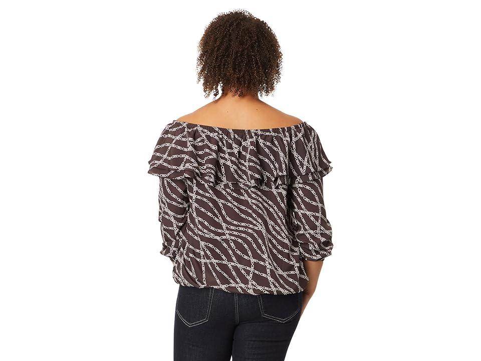 MICHAEL Michael Kors Plus Size Stadium Ruffle Top (Chocolate) Women's Clothing Product Image