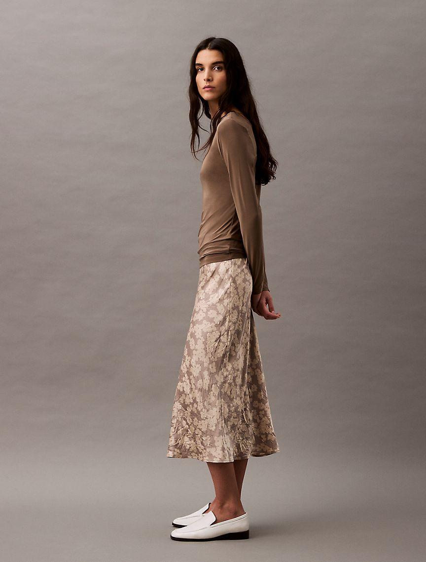 Crushed Satin Print Midi Skirt Product Image