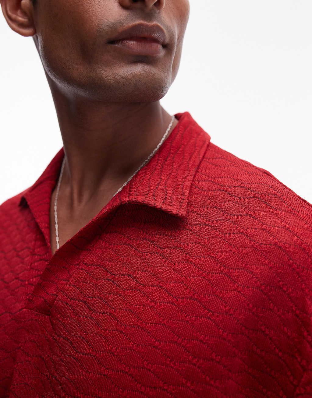 Topman short sleeve crochet shirt in red Product Image