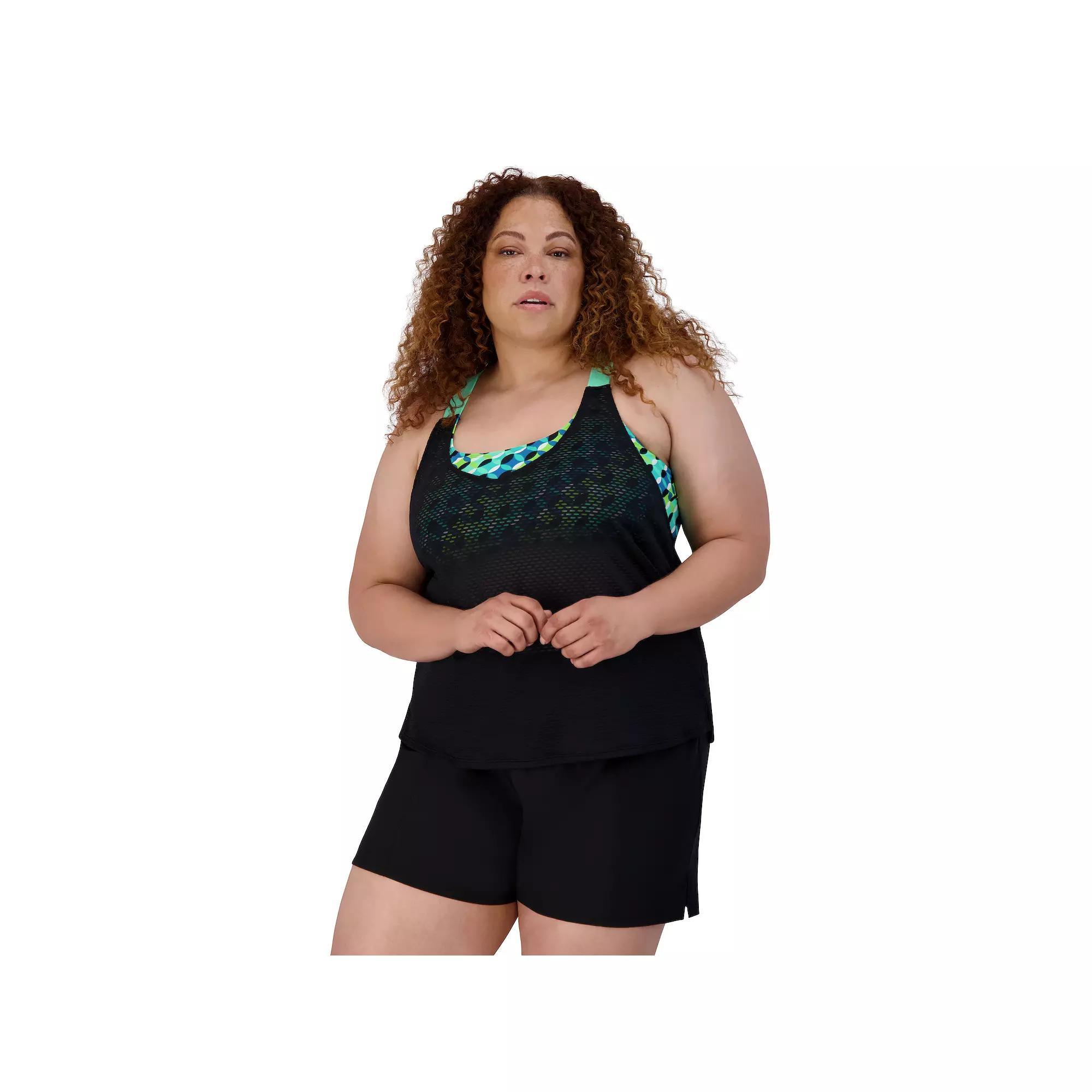 Plus Size ZeroXposur Circus Wide Strap 2-in-1 Tankini Swim Top with Sports Bra, Womens Product Image
