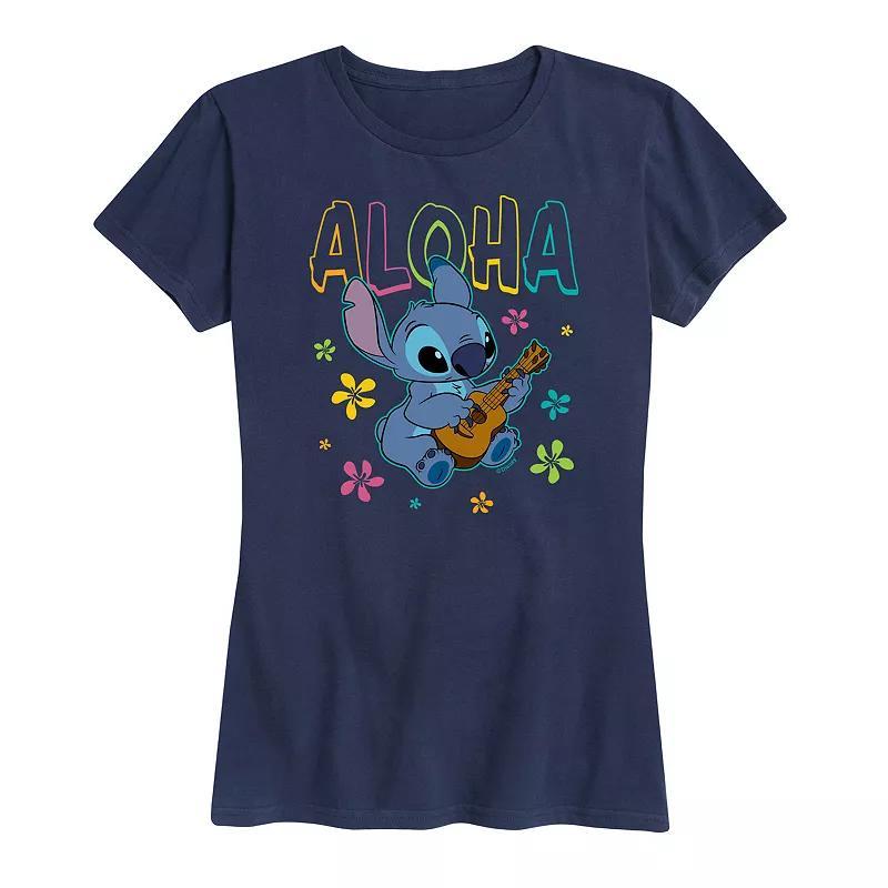 Disneys Lilo & Stitch Womens Aloha Stitch Graphic Tee Heather Grey Product Image