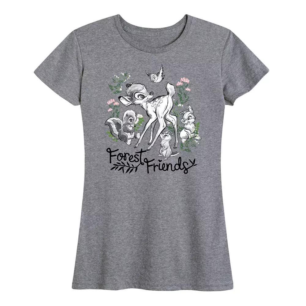 Disneys Bambi Womens Forest Friends Graphic Tee Grey Gray Product Image