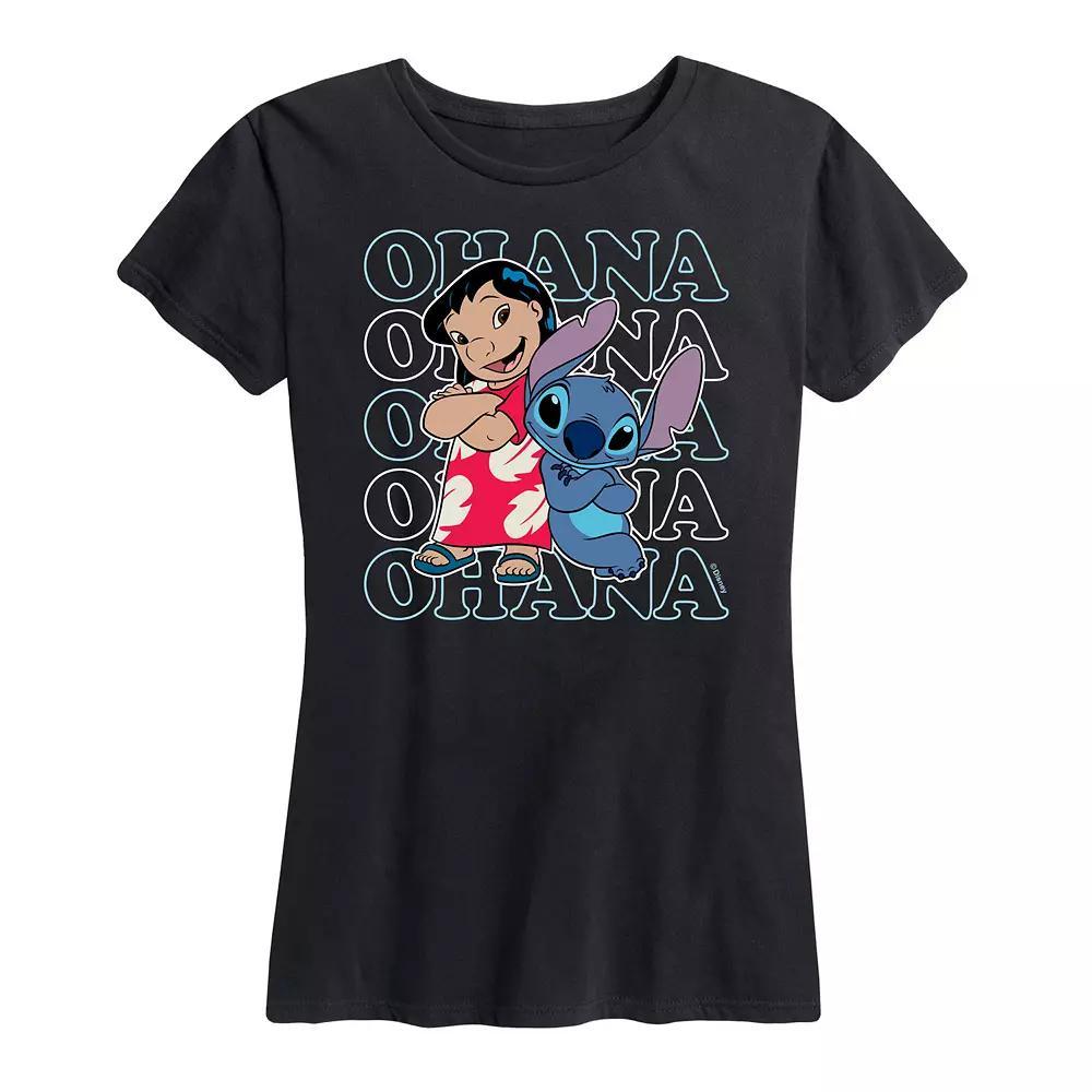 Disneys Lilo & Stitch Womens Ohana Repeated Graphic Tee Blue Product Image
