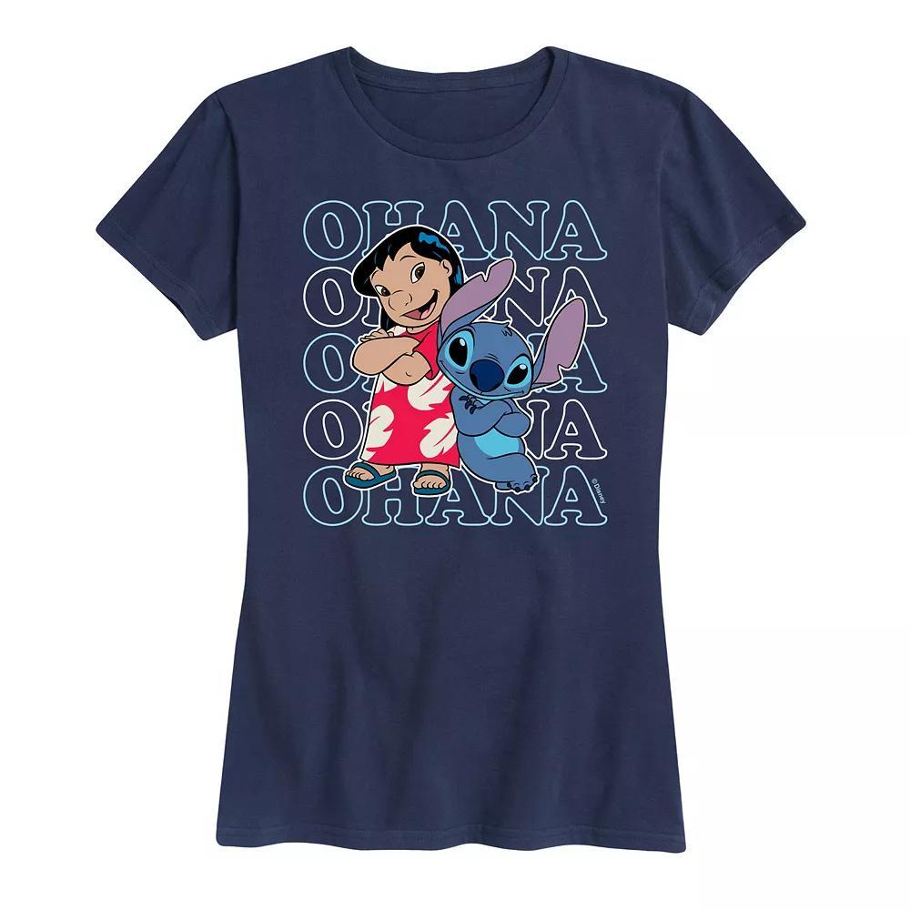 Disneys Lilo & Stitch Womens Ohana Repeated Graphic Tee Blue Product Image