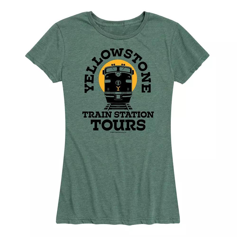 Womens Yellowstone Train Station Tours Graphic Tee Grey Green Product Image