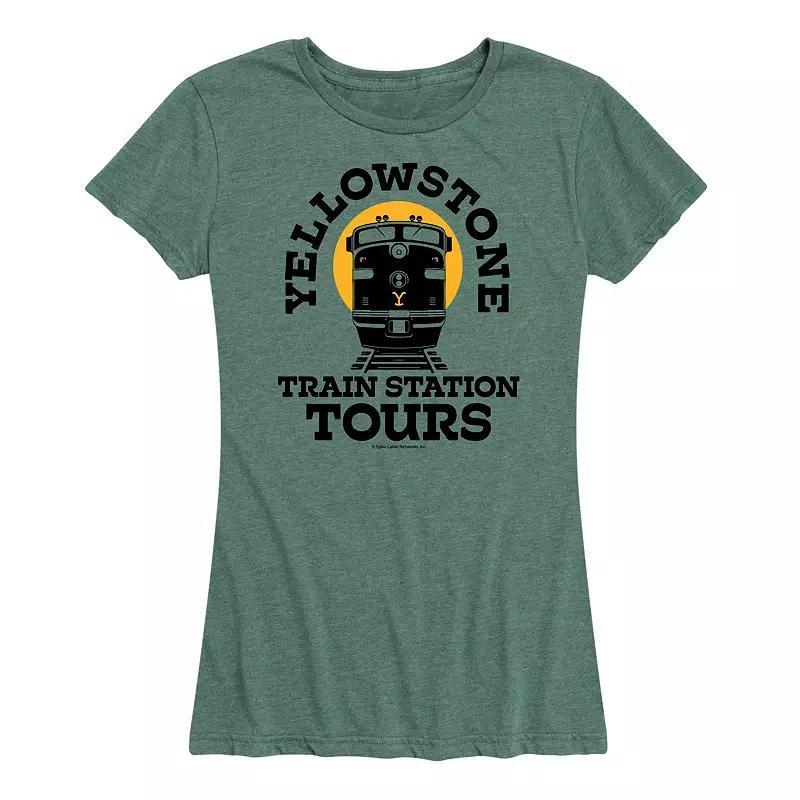 Womens Yellowstone Train Station Tours Graphic Tee Grey Green Product Image
