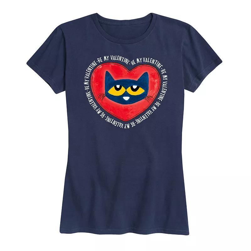 Womens Pete The Cat Be My Valentine Pete Face Graphic Tee Blue Product Image