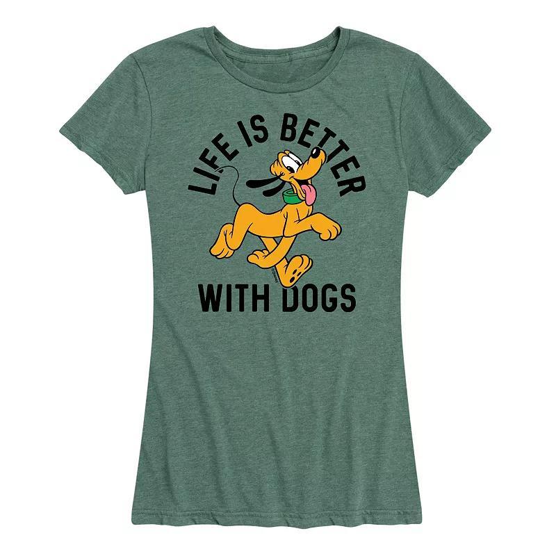 Disneys Pluto Womens Life Is Better With Dogs Graphic Tee Grey Green Product Image