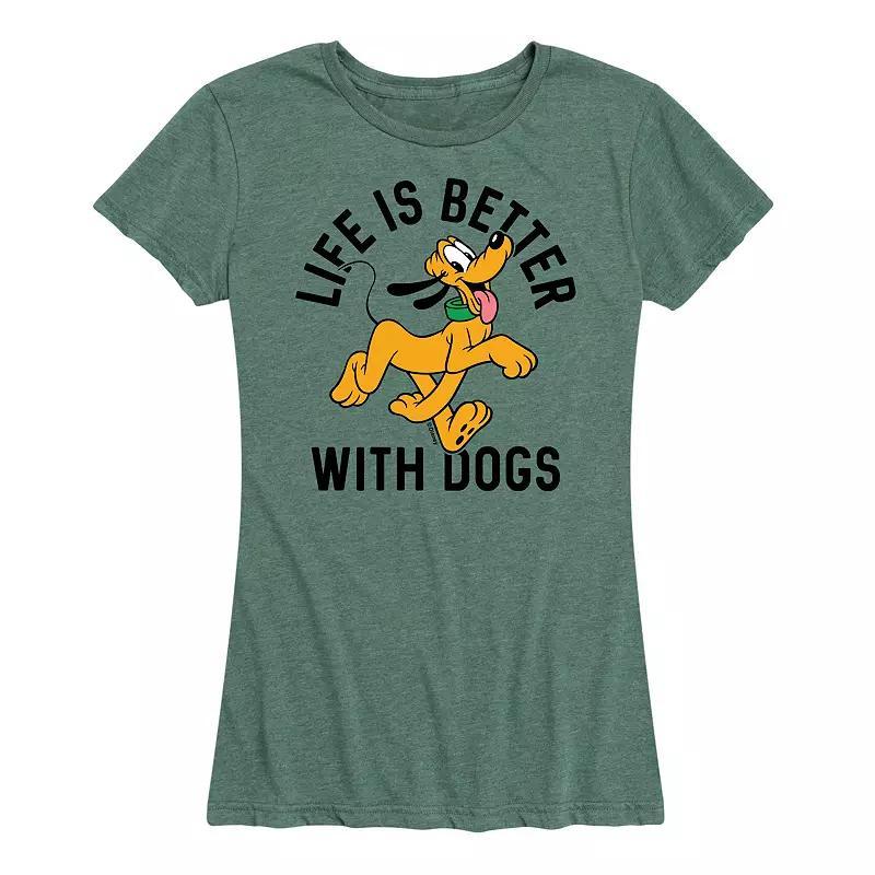 Disneys Pluto Womens Life Is Better With Dogs Graphic Tee Grey Green Product Image