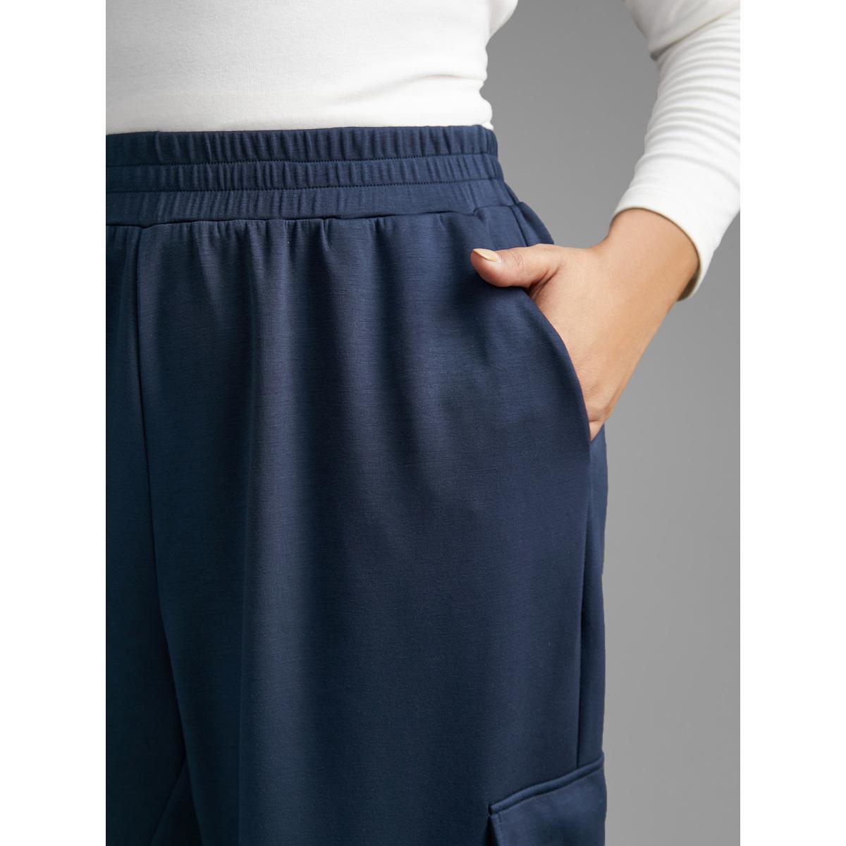 Plus Size Mid Rise Patched Pocket Carrot Pants Women Indigo Casual Loose Mid Rise Everyday Pants BloomChic 14-16/1X Product Image