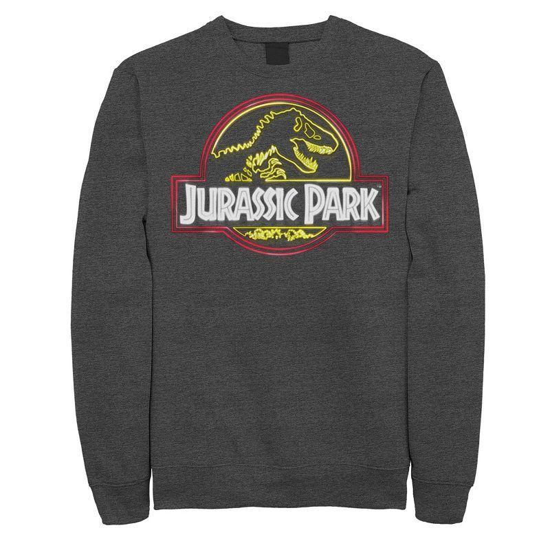Men's Jurassic Park Neon Sign Fossil Logo Fleece Pullover, Size: Large, Grey Heather Product Image