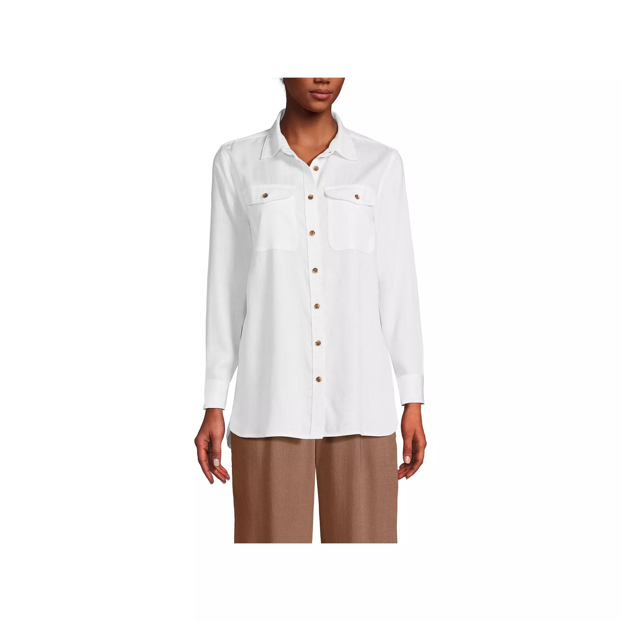 Women's Lands' End Heritage Long Sleeve Shirt, Size: Medium, Soft Blue Product Image