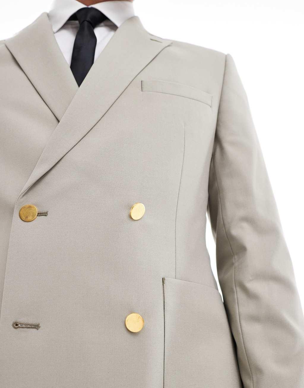 ASOS DESIGN wedding skinny blazer with gold buttons in olive Product Image