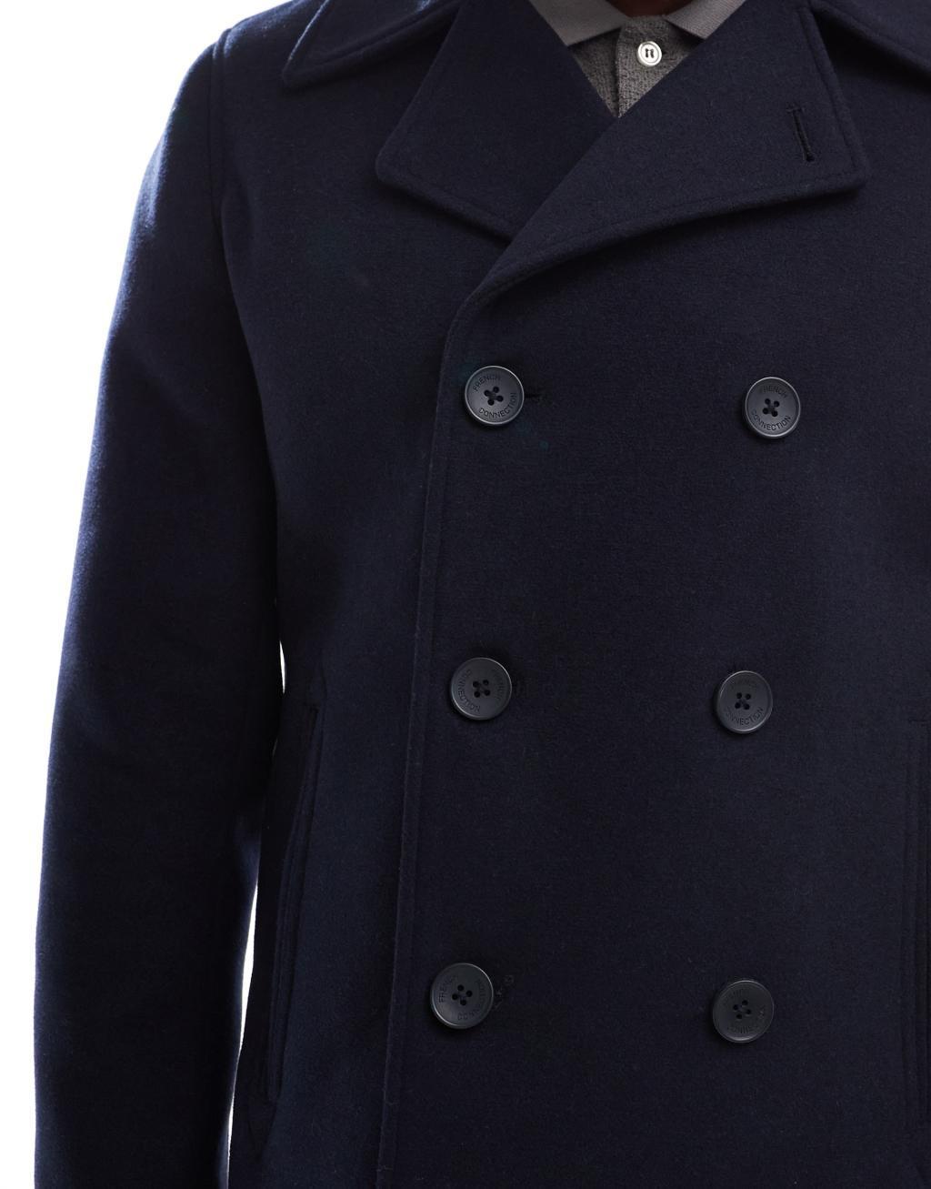 French Connection double breasted coat in navy Product Image
