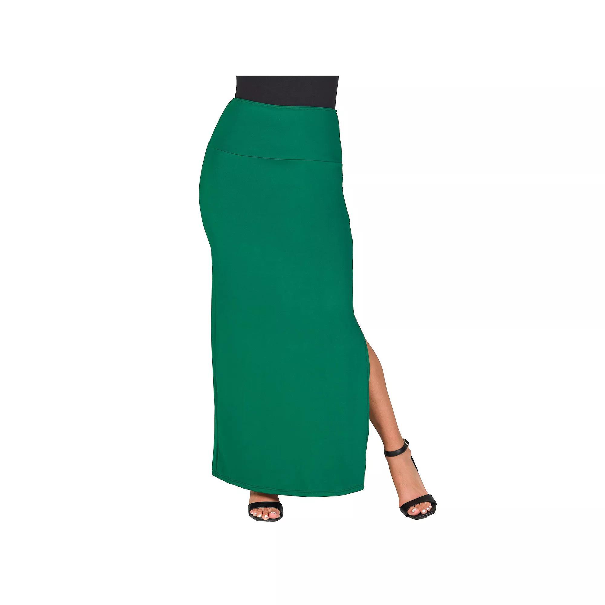 Women's 24Seven Comfort Apparel Versatile Side Slit Elastic Waist Maxi Skirt, Size: Medium, Blue Product Image