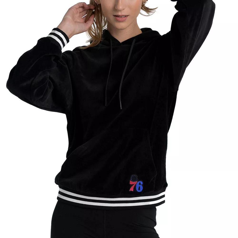 Women's Lusso Black Philadelphia 76ers Nellie Oversized Velour Pullover Hoodie, Size: Medium, 76r Black Product Image