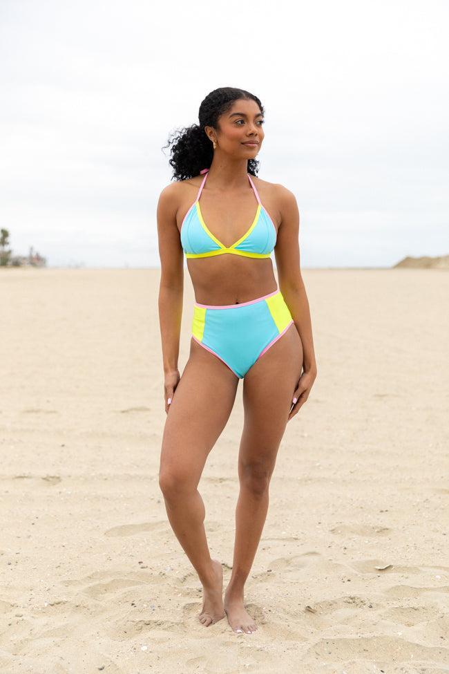 Sunny Coast Blue Colorblock High Waisted Bikini Bottom FINAL SALE Product Image