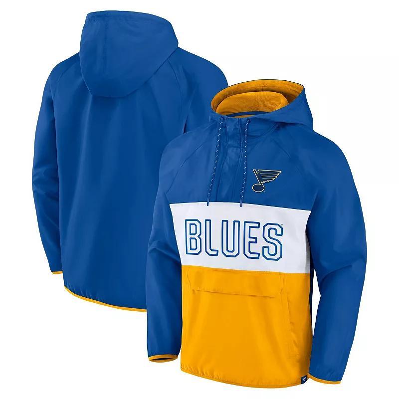 Men's Fanatics Branded Blue/Gold St. Louis Blues Backhand Shooter Defender Anorak Raglan Hoodie Quarter-Zip Jacket, Size: Large Product Image
