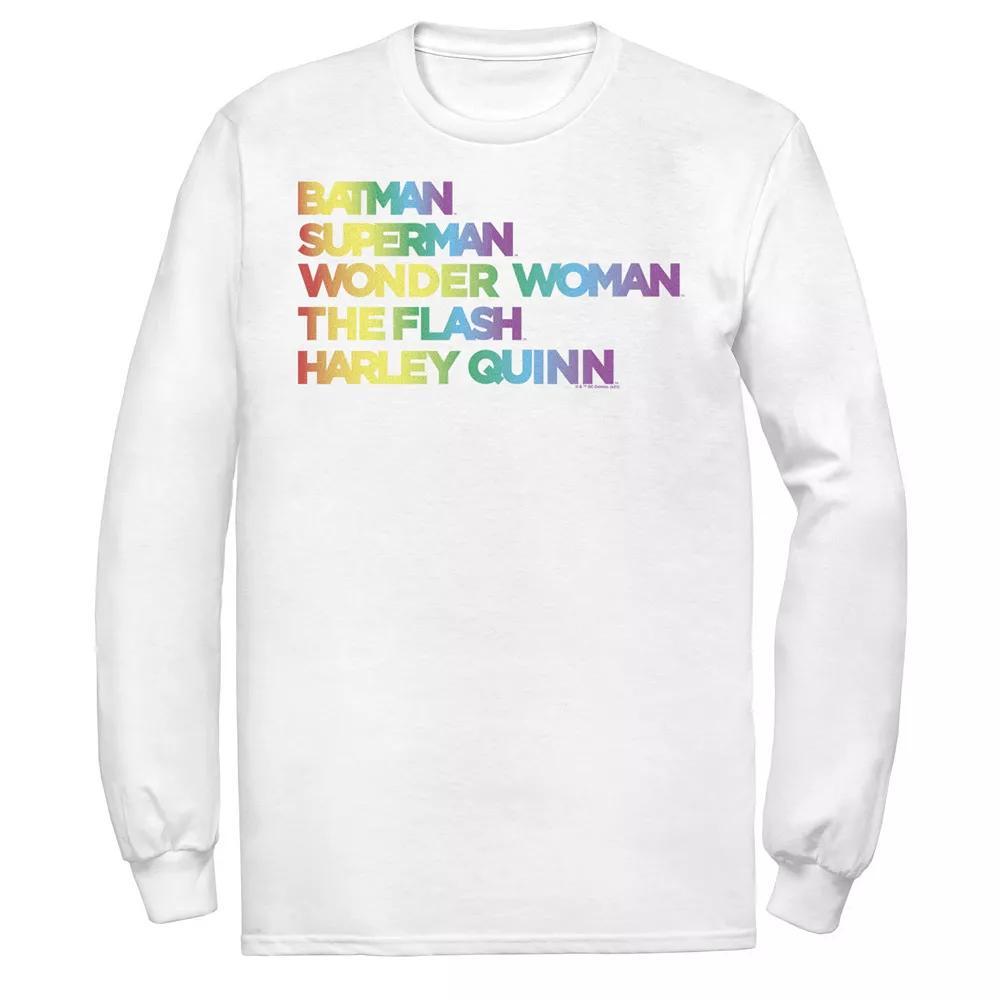 Men's Justice League Member Graidient Rainbow Word Stack Tee, Size: XXL, White Product Image