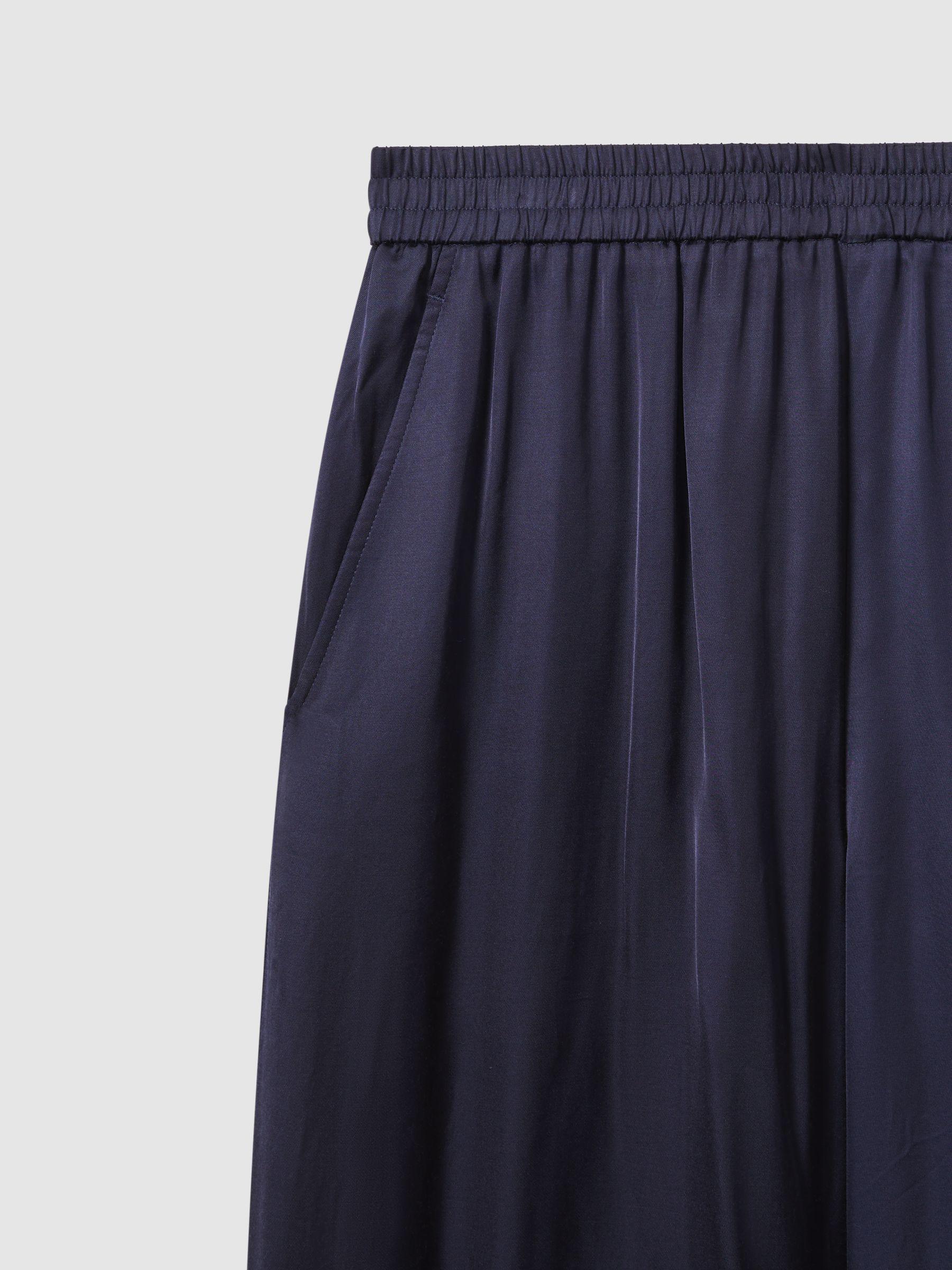 Satin Elasticated Waist Wide Leg Trousers in Navy Product Image
