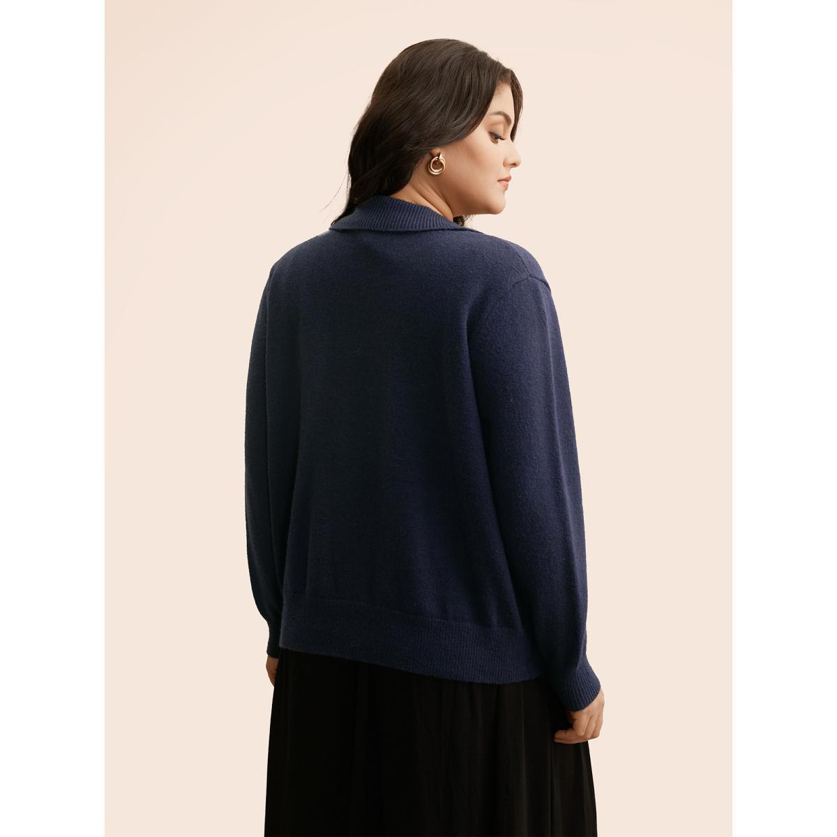 Plus Size Plain Patched Pocket Button Up Cardigan Indigo Women Elegant Loose Long Sleeve Everyday Cardigans BloomChic 12/L Product Image
