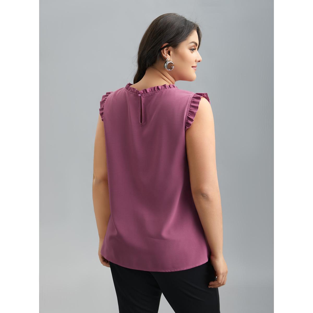Plus Size Ruffled Spliced Tucked Seam Vest Women DustyPink At the Office Tucked seam Round Neck Work Tank Tops Camis BloomChic 26/4X Product Image
