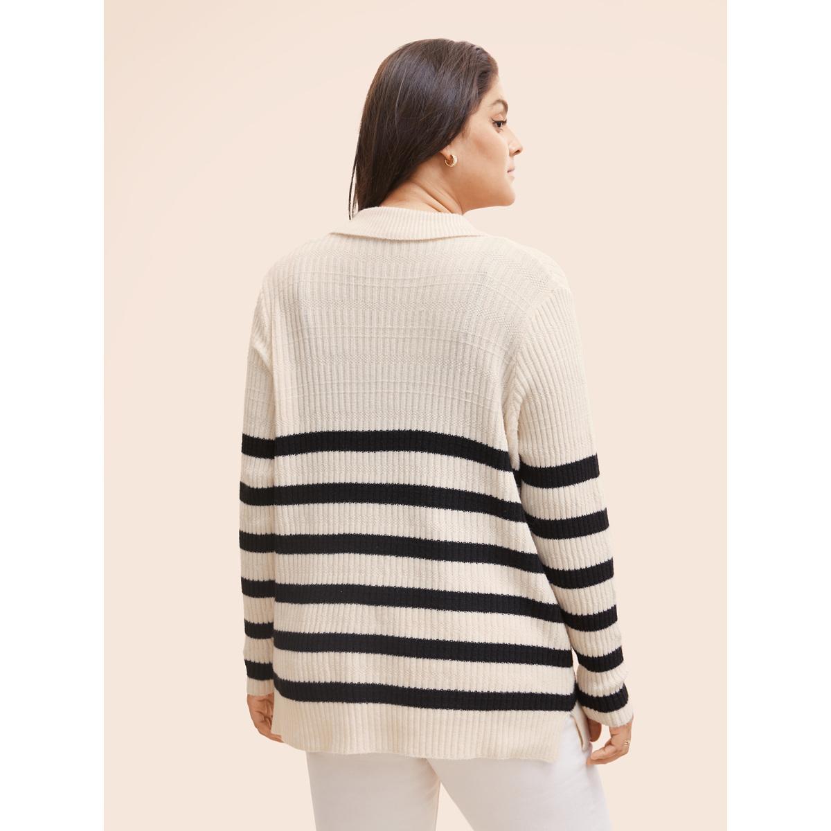 Plus Size Texture Striped Patch Pocket Cardigan Apricot Women Workwear Essentials Loose Long Sleeve Work Cardigans BloomChic 10/M Product Image