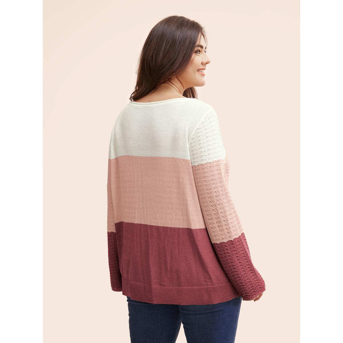 Plus Size Color Contrast Boat Neck Lightweight Pullover Plum Women Casual Loose Long Sleeve Boat Neck Everyday Pullovers BloomChic 14-16/1X Product Image