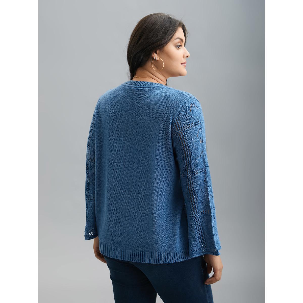 Plus Size Front-Tie Textured Eyelet Knit Cardigan Aegean Women Casual Loose Long Sleeve Everyday Cardigans BloomChic 18-20/2X Product Image