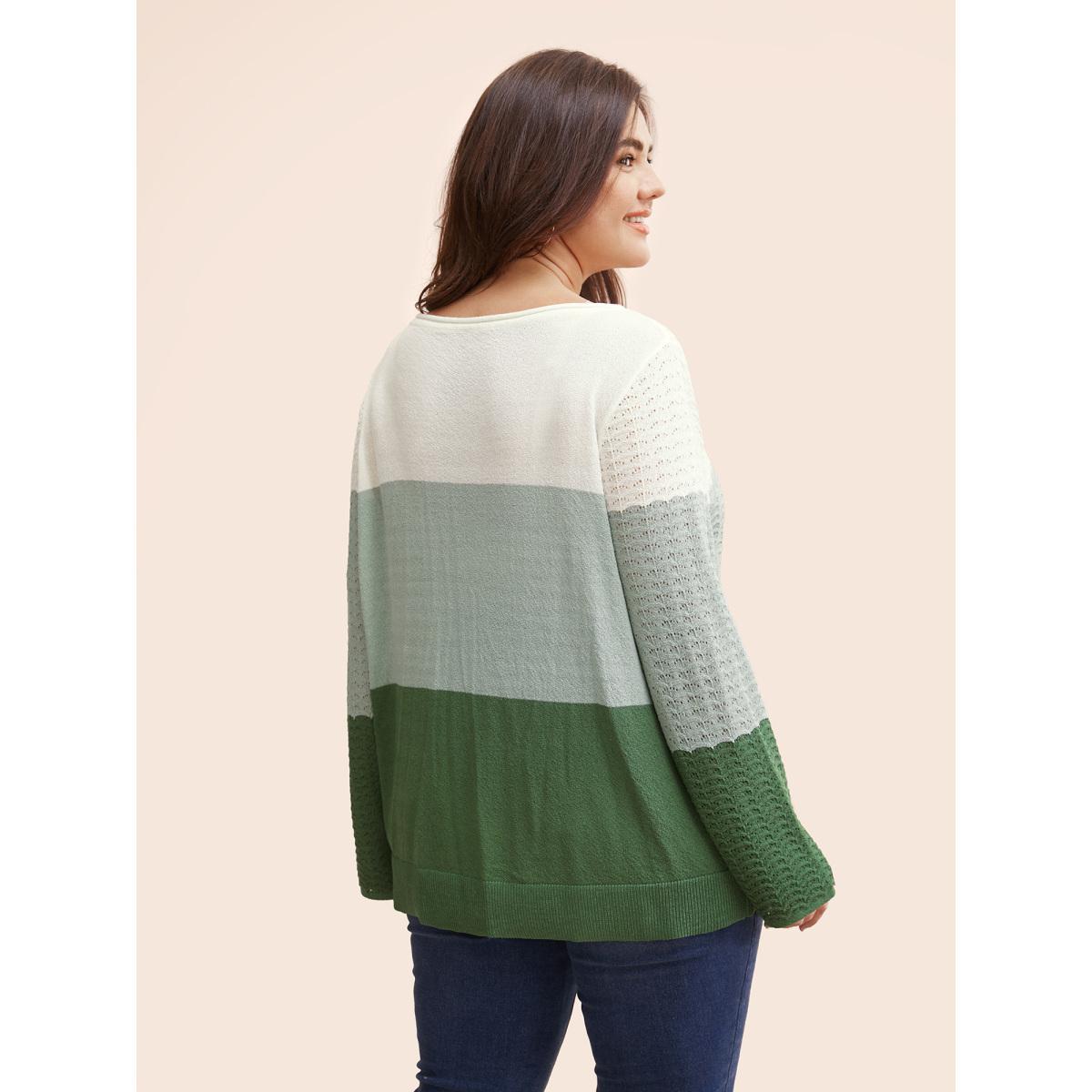 Plus Size Color Contrast Boat Neck Lightweight Pullover Moss Women Casual Loose Long Sleeve Boat Neck Everyday Pullovers BloomChic 30/6X Product Image
