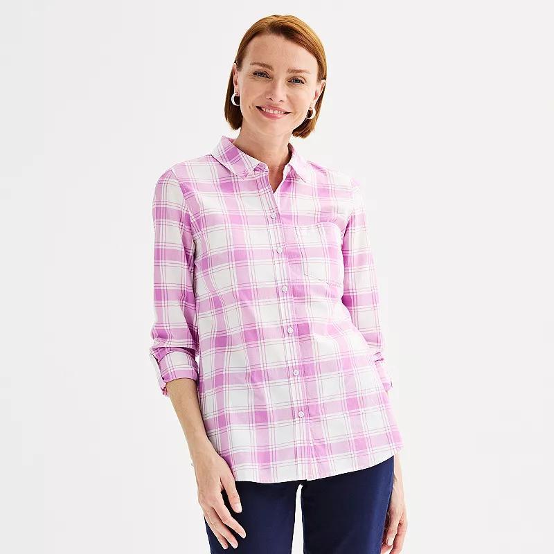 Women's Croft & Barrow® Essential One Pocket Button Down Shirt, Size: Medium, Spring Team Check Product Image