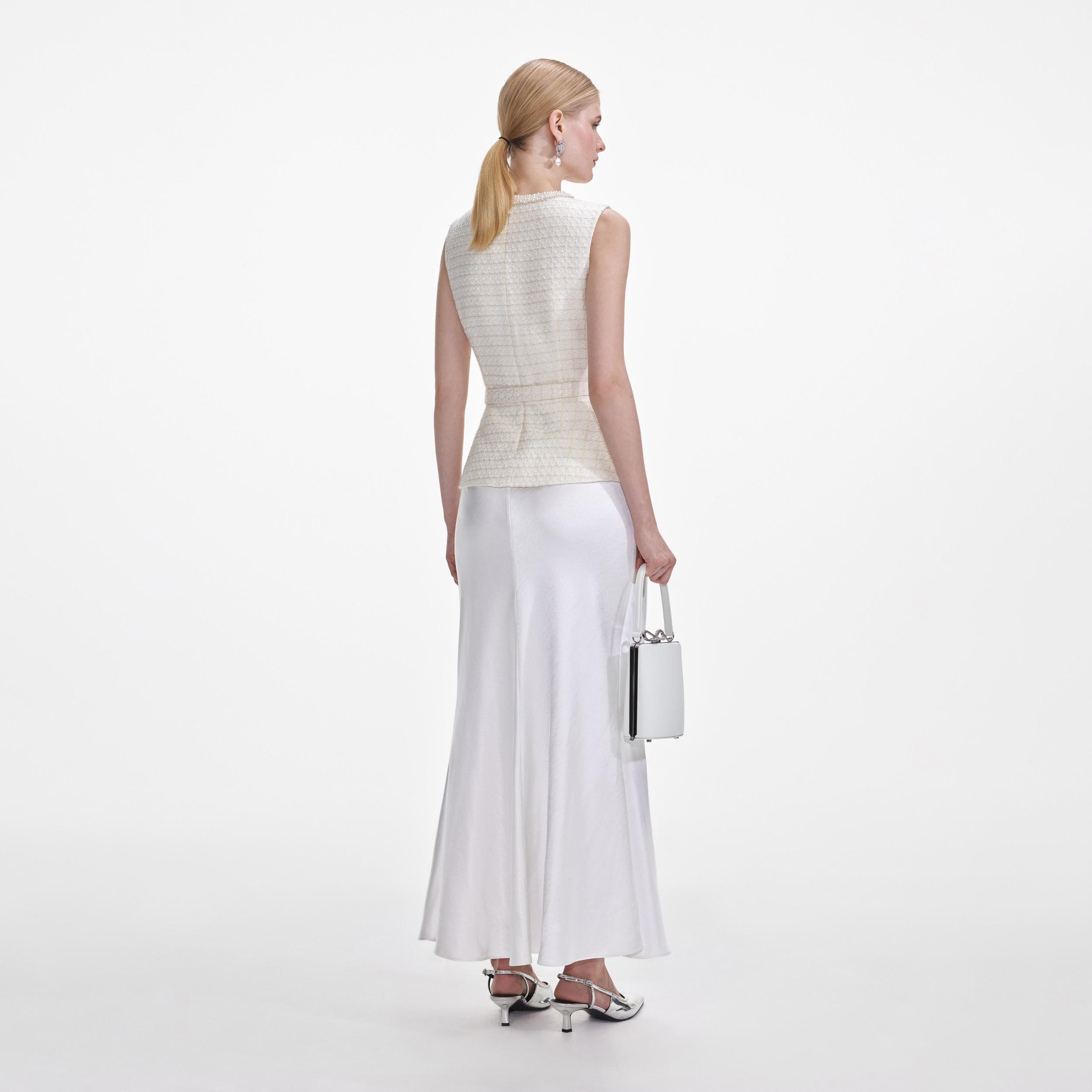 Cream Boucle Midi Dress Product Image