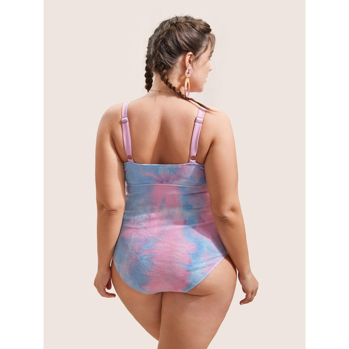 Plus Size Ombre Adjustable Straps Wrap One Piece Swimsuit Women's Swimwear Multicolor Beach Gathered Curve Bathing Suits High stretch One Pieces BloomChic 14-16/1X Product Image