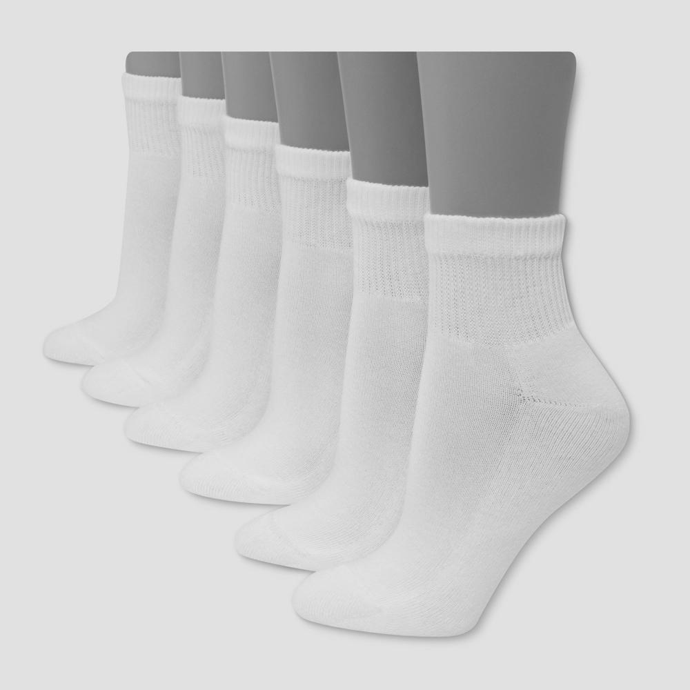 Hanes Premium Women's 6pk Cushioned Ankle Socks - White 8-12: Midweight Knit, Reinforced Heel & Toe Product Image