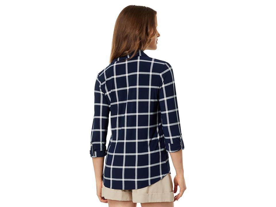Tommy Hilfiger Long Sleeve Knit Plaid Roll Tab (Chili ) Women's Clothing Product Image