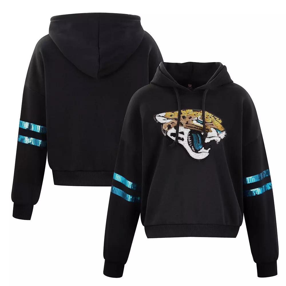 Women's Cuce Black Jacksonville Jaguars Cropped Sequins Pullover Hoodie, Size: Large Product Image