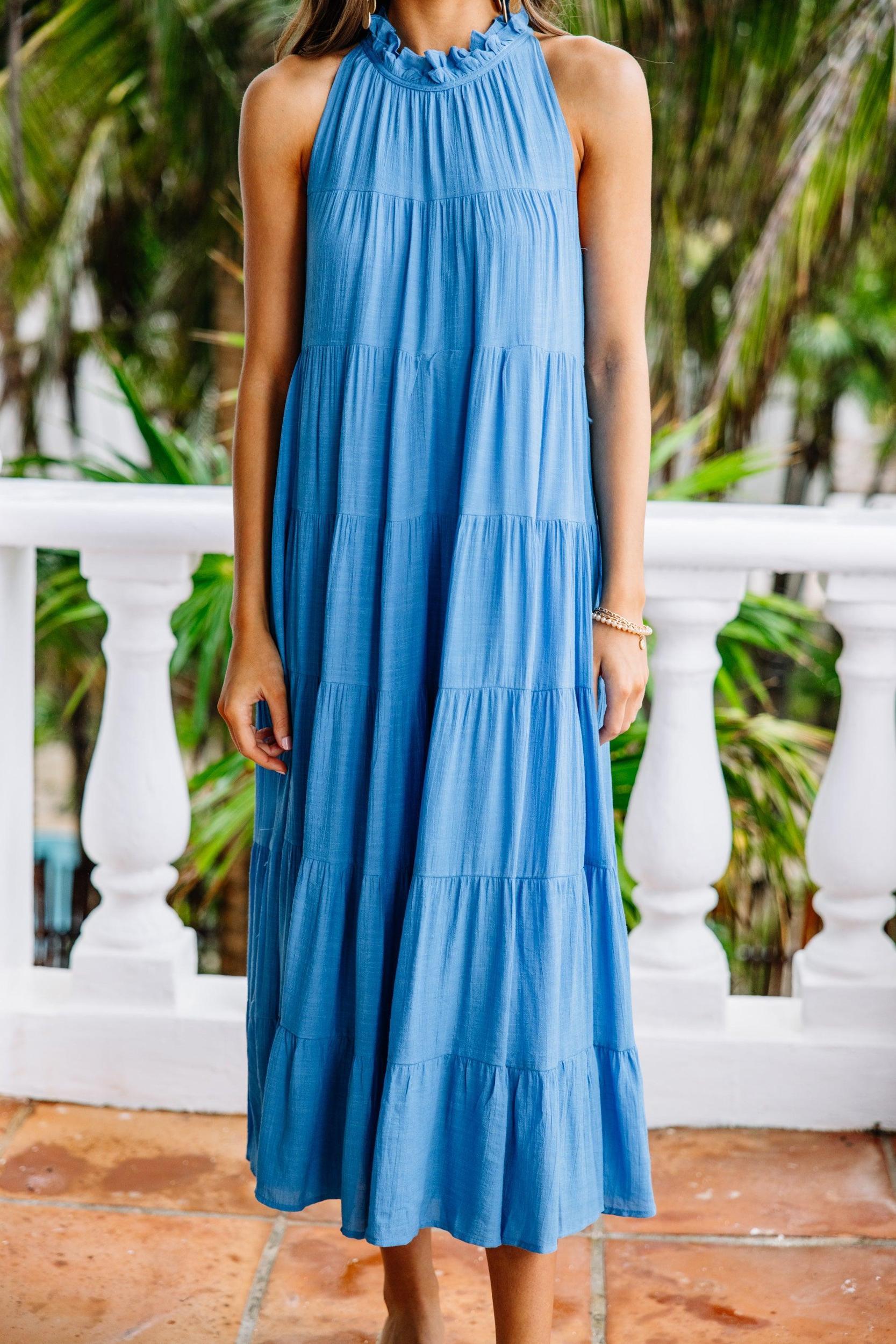 Come To Me Cobalt Blue Tiered Midi Dress Female Product Image