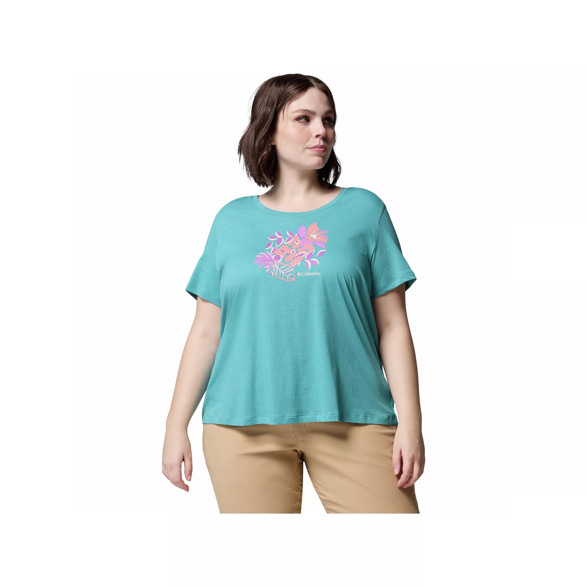 Plus Size Columbia Ruby Springs Graphic Scoop Neck Short Sleeve Tee, Women's, Size: 2XL, Salt Product Image