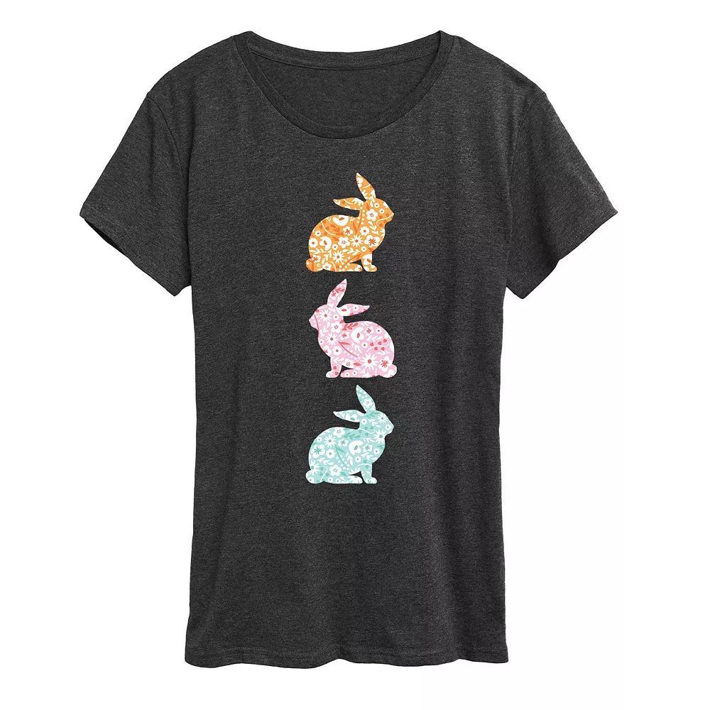 Womens Stacked Patterned Bunnies Graphic Tee Heather Grey Product Image