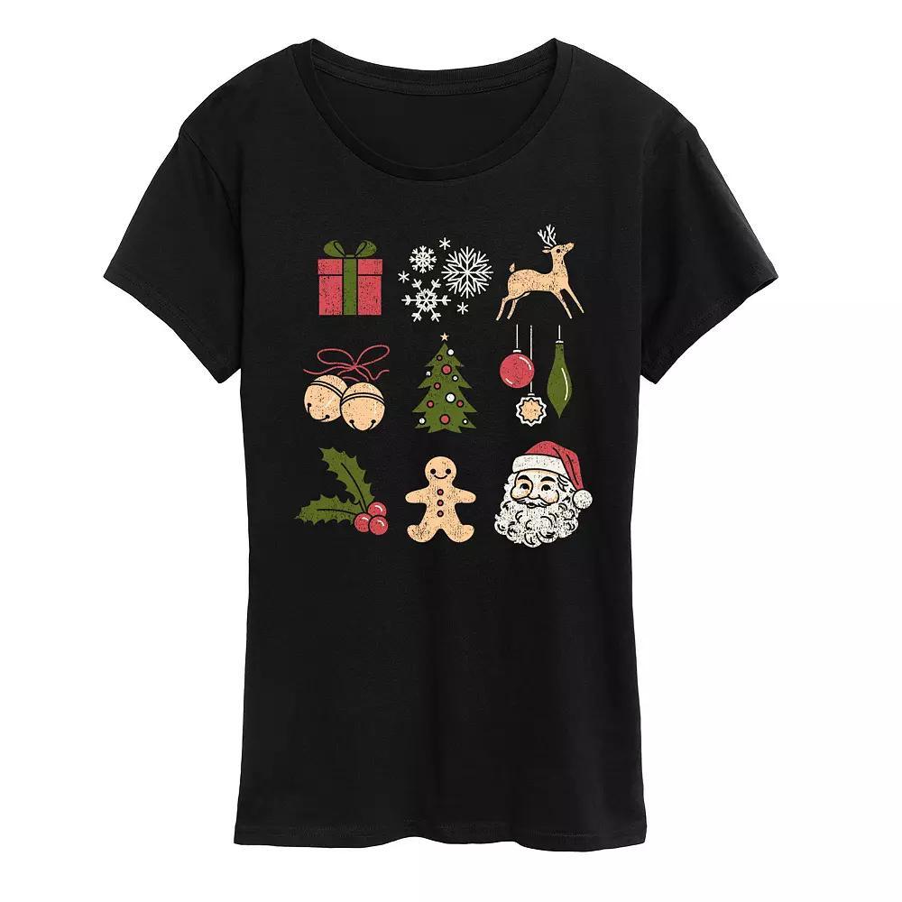 Women's Christmas Icon Grid Graphic Tee, Size: XXL, Black Product Image