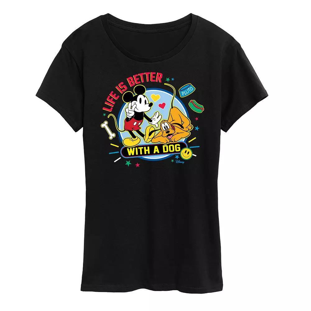 Disneys Mickey Mouse & Pluto Womens Life Is Better With A Dog Graphic Tee Product Image